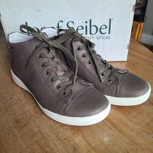 Josef Seibel Womens Sina 17 high top leather Sneaker Shoe Asphalt/Grey Sz 39 NEW